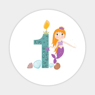 Cute little mermaid first birthday Magnet